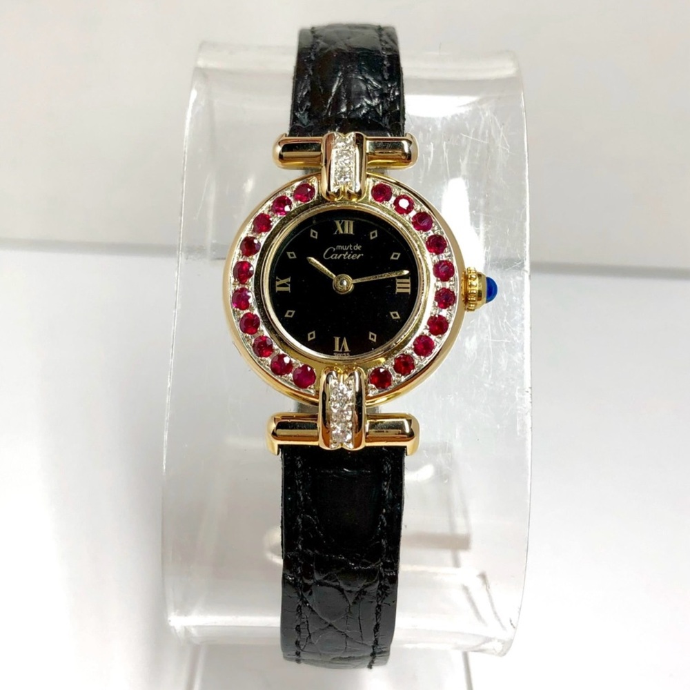 CARTIER VERMEIL COLISEE Quartz 24mm GP Silver DIAMONDS & RED RUBIES Watch